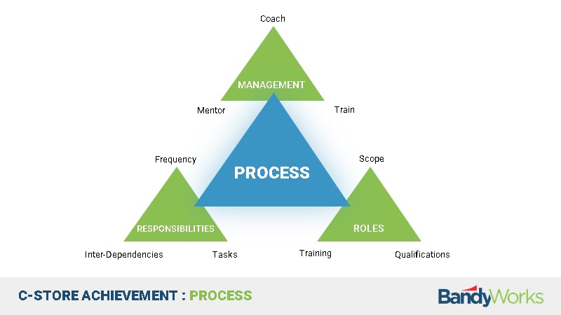 Image of process components that make up one of the three aspects of c-store operations ROI. C-store operation's process addresses management, roles, and responsibilities