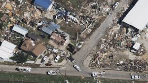 Image of Perryton, Texas after hit by a tornado. Garrison Food Mart came to assist the town's recovery