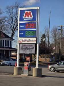 fuel pump media signage at convenience store