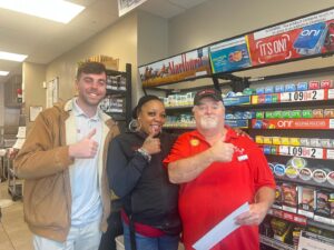 Dylan Conley recognizing Rams store employees while discussing convenience store operations and teamwork.